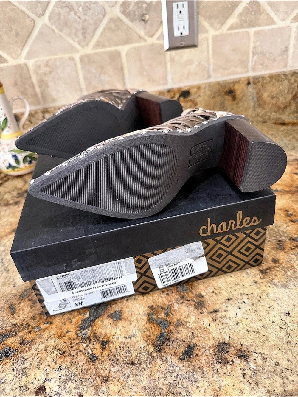 Charles by Charles David Diesel Bootie Studded Python-Print Heels NIB - Picture 6 of 8
